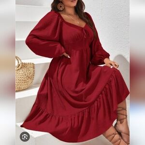 SHEIN Burgundy Long Sleeve Dress